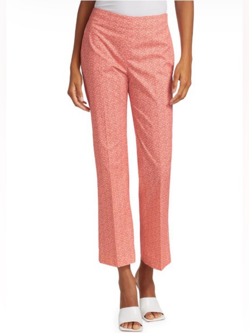 Piazza Sempione Women’s Orange White Floral Print Ankle Cropped Pants NWT